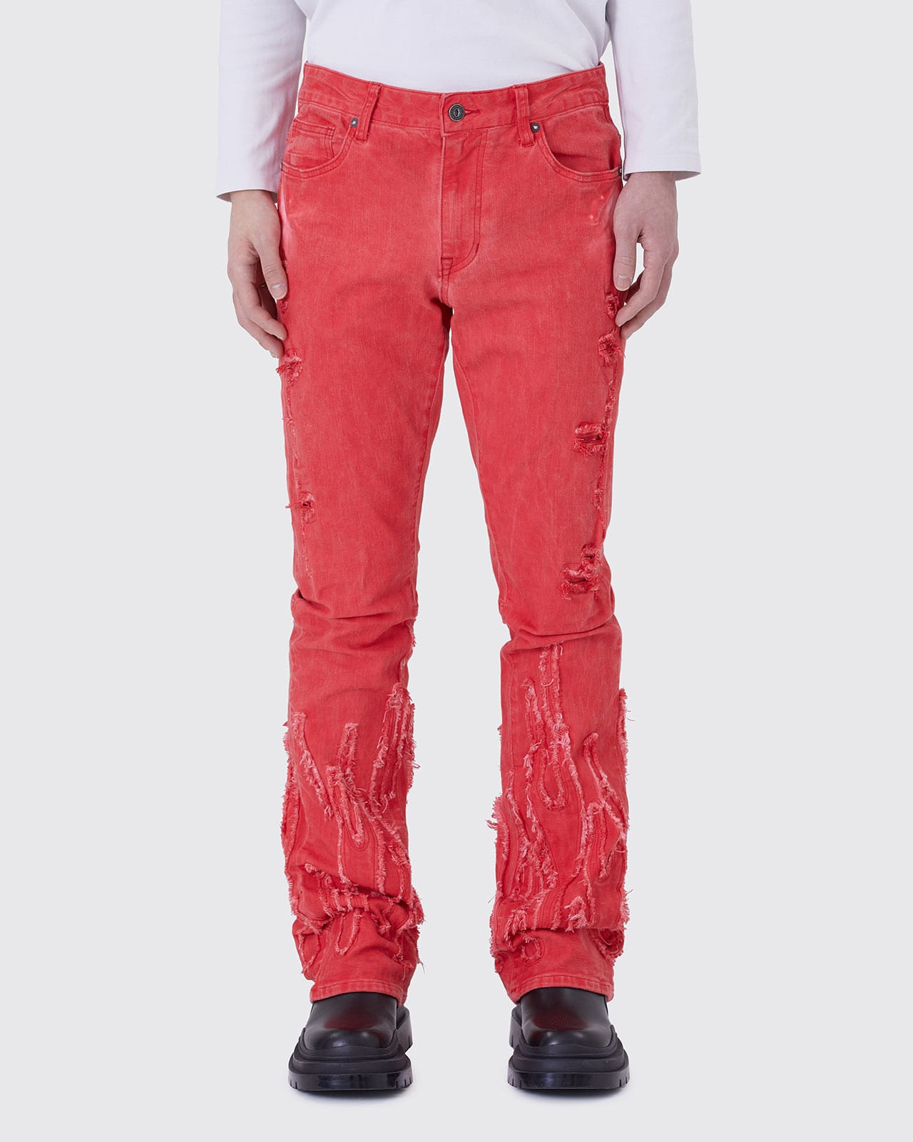 FLAME APPLIQUE TWILL PANTS_RED